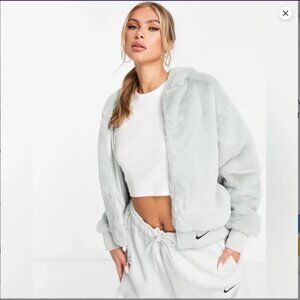 Nike Faux Fur Hooded Gray Jacket